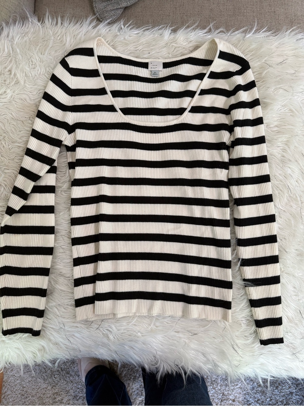 a new day Black & White Striped Scoop Neck Long Sleeve Top